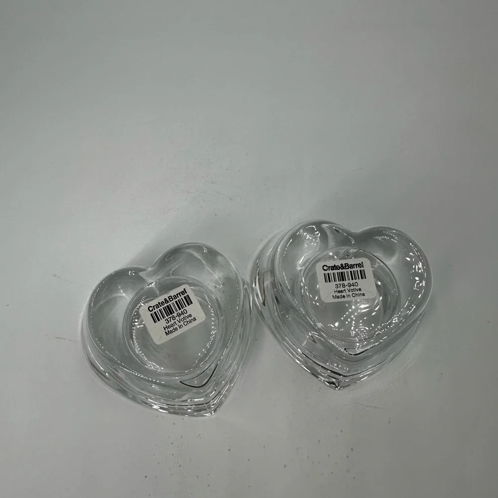 2 Crate & Barrel heart shaped glass votive holders